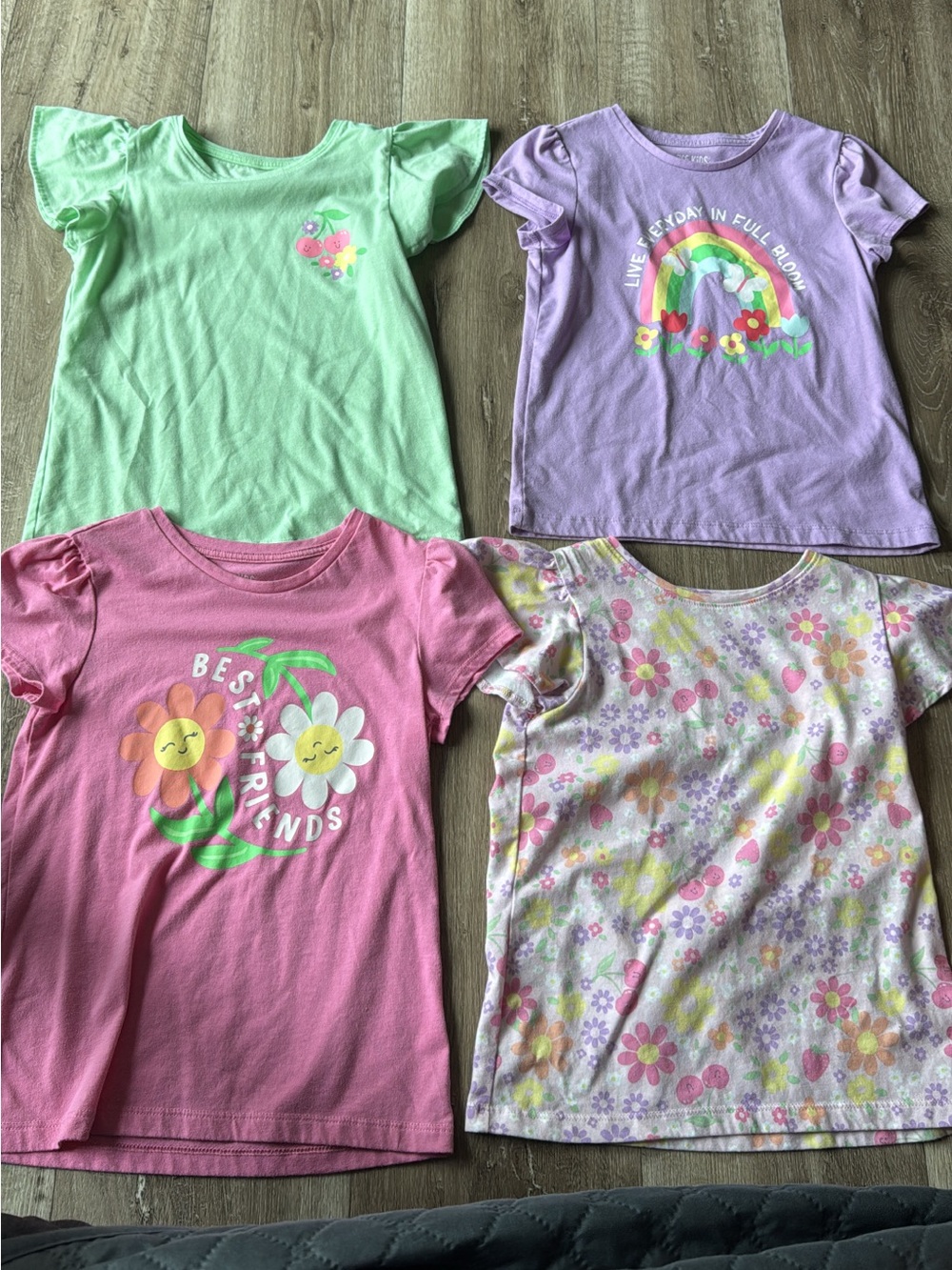 Girls' Short Sleeve Floral & Rainbow Tee Pack - Pink, Lavender, Mint, Multi